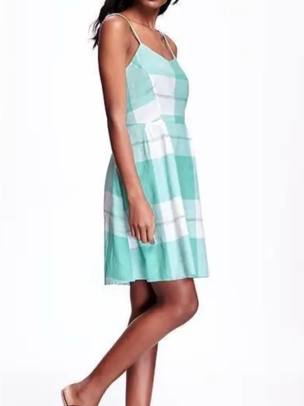 Old Navy Mint Green and White Plaid Spaghetti Strap Dress